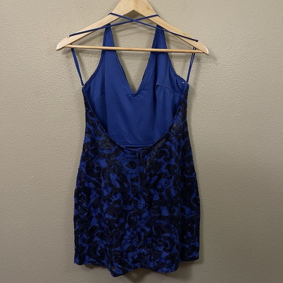 Rubber Ducky Productions Lace Sequins Bodycon Mini Dress Royal Blue Black Size L - Picture 4 of 7